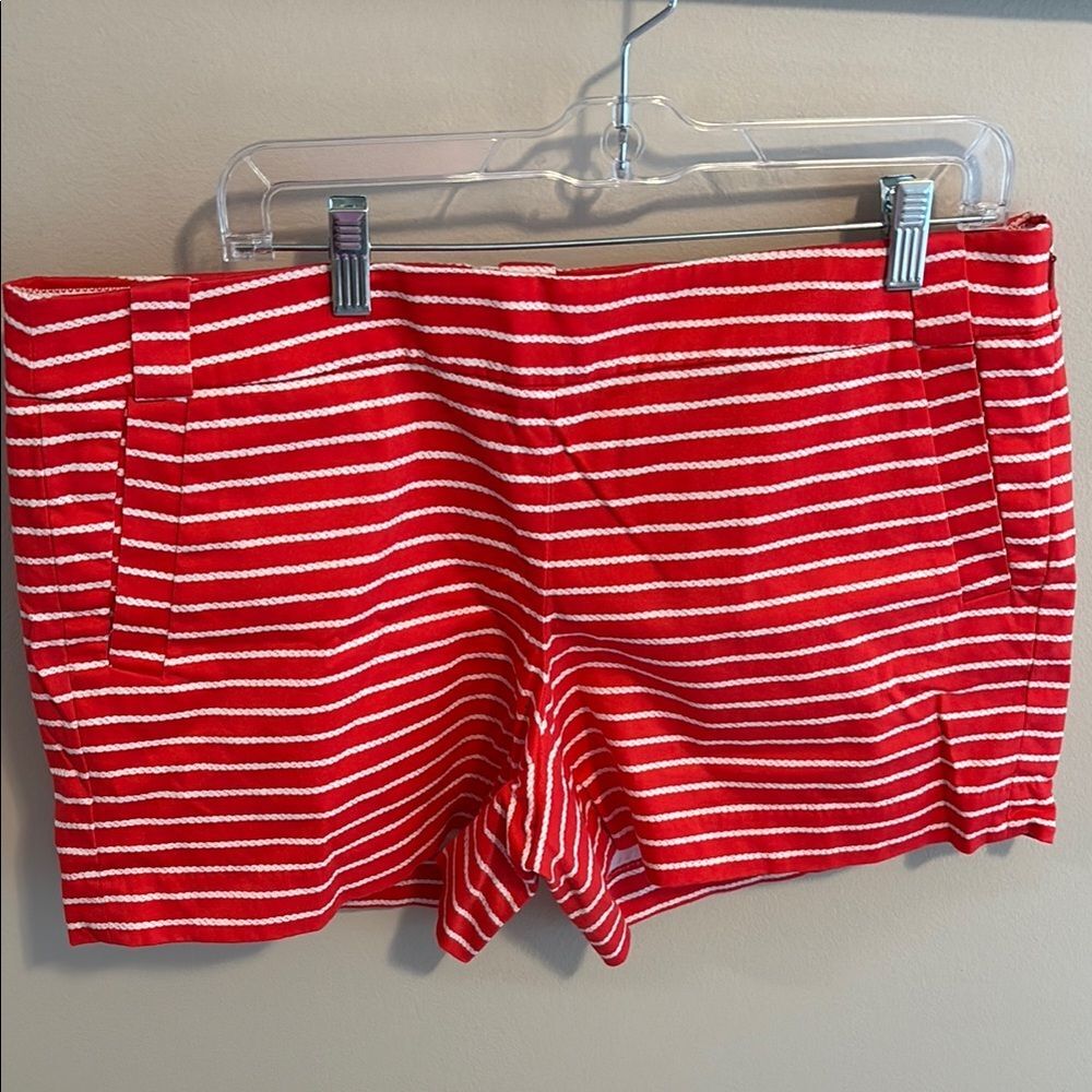 J.Crew Womens Stretch Chino Shorts Sz 14 Red White Rope Stripe Nautical Coastal